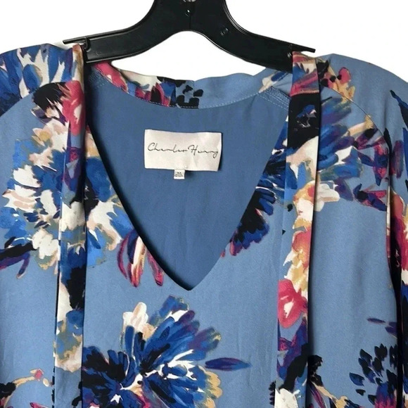 Nordstrom Charles Henry shift tie wrap dress, Med,Blue,floral,ruffle sleeves,EC - Picture 5 of 10